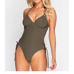 Miss Mandalay Olive Green One piece swimsuit 36 D 8-10 - NWT